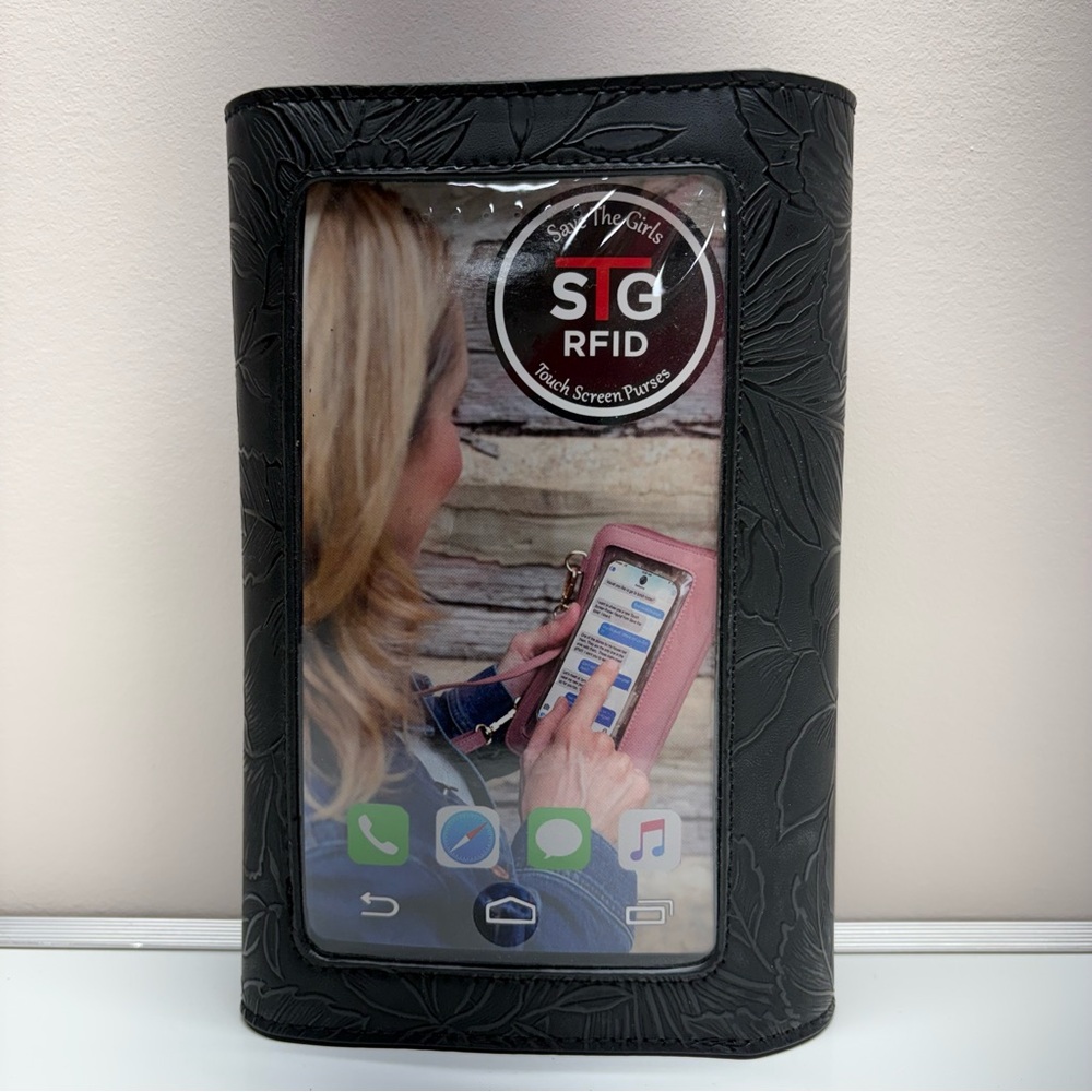 NEW Save The Girls Boca black RFID touch screen crossbody purse 8” x 5.5” size